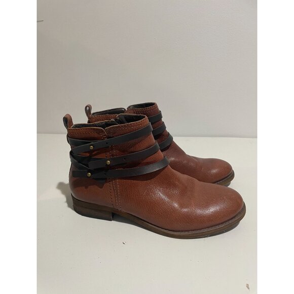 Franco Sarto Womens Brown Ankle Boots With Black Strap & Gold Zipper Size 6M - Picture 4 of 16